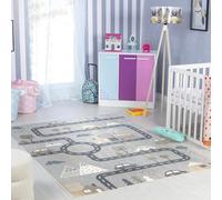 Livabliss Route et Véhicules Chambre Enfant Gris, Noir, Brun - Enfant Poil Court Coloré et Doux pour Chambres à Coucher, Salle de Jeu - Carpette Chambre Fille, Garçon, Bébé - 120x170 cm