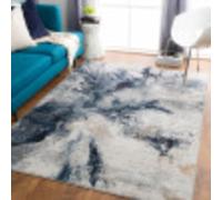 Livabliss Tapis abstrait New York pour salon, salle à manger, salon, cuisine, chambre à coucher - Tapis moderne en marbre - Doux et luxueux et facile d'entretien - 160 x 220 cm - Bleu, gris et beige