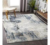 Livabliss Tapis Abstrait Paris pour Salon, Salle à Manger, Salon, Cuisine, Chambre à Coucher - Tapis Moderne à Poils Moyens - Doux et Luxueux - Facile d'entretien - Bleu, Gris et Beige - 160 x 220 cm
