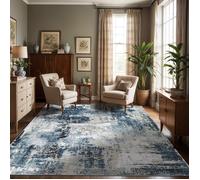 LIVABLISS Tapis de Salon à Poils Courts Doux Abstrait Moderne LENA 200x275cm Bleu/Gris