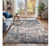 LIVABLISS Tapis de Salon à Poils Courts Doux Abstrait Moderne NOA 160x213cm Bleu/Gris