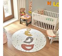 Livabliss Tapis pour Chambre d'enfant Motif Oiseaux - pour Chambre de Fille et garçon, Salle de Jeux et Chambre d'enfant - Ivoire, Moutarde, Rose - 160 cm