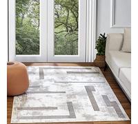 Livabliss Vaasa - Tapis abstrait pour salon, salle à manger, salon, cuisine, chambre à coucher - Tapis moderne à poils moyens - Doux et luxueux - Facile d'entretien - Gris blanc et beige - 120 x 170