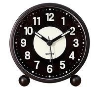 LIVASH R¨¦Veil 4 Pouces Rond Horloge de Table Analogique Silencieuse sans Tic-Tac, ¨¤ Piles avec Alarme Forte pour Chambre
