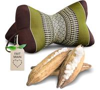 livasia Coussin appuie-Nuque - Ø 15x32cm - Coussin cale-Nuque Forme d’os, Traversin de Sofa, Support de Lecture kapok, Jardin Balcon, Oreiller de Voyage Fait Main (Marron/Vert)