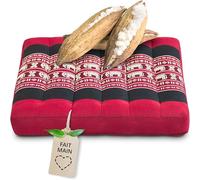Livasia Coussin d’Assise Petite Taille - 35x35x6cm - Coussin de Sol intérieur/extérieur, méditation Yoga, Coussin de Chaise Meuble Palette, Coussin surpiqué Garniture Chaise Banc (Rouge/Éléphants)