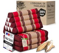 Livasia Coussin thaï à 3 Blocs - 175x50x8cm - Coussin Triangulaire avec Matelas Pliable, Coussin en biseau kapok, Coussin de Soutien Dorsal Pliables, Tapis thaï Pliable, Fait Main (Rouge Rubis)