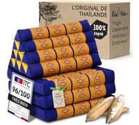 livasia Coussin thaï, avec 3 coussins, 175 x 50 x 8 cm, triangulaire, avec matelas pliant, coussin cale, coussin de dossier pliable, tapis thaï, à rabat, fait à la main, coussin de méditation (bleu