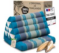 livasia Coussins thaï à 1 Bloc - 75x50x8cm - Coussin Triangulaire avec Coussin d’Assise, Coussin en biseau en kapok, Coussin de Soutien Dorsal Pliable, Tapis thaï Pliable, Fait Main (Bleu Clair)