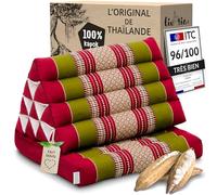 livasia Coussins thaï à 1 Bloc - 75x50x8cm - Coussin Triangulaire avec Coussin d’Assise, Coussin en biseau en kapok, Coussin de Soutien Dorsal Pliable, Tapis thaï Pliable, Fait Main (Rouge/Vert)