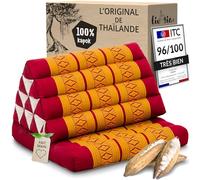 livasia Coussins thaï à 1 Bloc - 75x50x8cm - Coussin Triangulaire avec Coussin d’Assise, Coussin en biseau en kapok, Coussin de Soutien Dorsal Pliable, Tapis thaï Pliable, Fait Main (Rouge/Jaune)