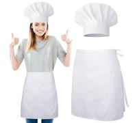 Livdouyu Tablier de cuisinier, costume de cuisinier, tablier réglable et toque de cuisinier, pour homme et femme, blanc, tablier de cuisine pour la cuisine, le restaurant, Blanc., taille unique