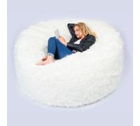 LIVEDECO - Pouf Géant Rond XXXL Intérieur en Fourrure Poil Long Blanc, Déhoussable, pour Salon - Titan