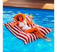 LIVEDECO - Pouf Géant XXL Déhoussable, Flottant pour Piscine, Rouge Rayé Deauville Pool BiG52