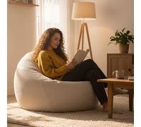 LIVEDECO - Pouf Poire Déhoussable avec Billes, Velours Côtelé Beige, Intérieur pour Salon, Chambre - BiG52
