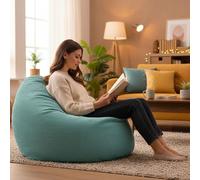 LIVEDECO - Pouf Poire Déhoussable avec Billes, Velours Côtelé Turquoise, Intérieur pour Salon, Chambre - BiG52