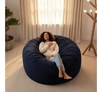 LIVEDECO - Pouf Rond XXL, Déhoussable avec Billes, Velours Côtelé Ultra Doux Bleu Marine, Intérieur pour Salon, Chambre - Titan