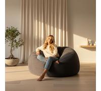 LIVEDECO - Pouf Rond XXL, Déhoussable avec Billes, Velours Côtelé Ultra Doux Gris, Intérieur pour Salon, Chambre - Titan