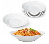 LIVELLO Lot de 6 assiettes à pâtes en porcelaine blanche, 26,5 cm | Format généreux pour servir risottos, salades, plats en sauce et recettes gourmandes lors des repas quotidiens ou festifs.