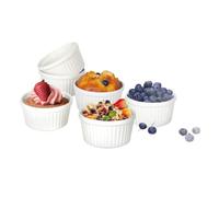 LIVELLO STROMBOLI 6 Ramequins en Porcelaine 180 ml pour Crème Brûlée | Blancs, Ø 9 cm x 5,3 cm, résistants de -18 à 240 °C, compatibles four, micro-ondes et lave-vaisselle