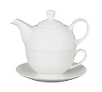 LIVELLO Théière égoïste en Porcelaine Blanche, 400 ML et Tasse 250 ML | Tea for One empilable 3 pièces avec soucoupe, compatible lave-vaisselle et présenté dans un coffret cadeau.