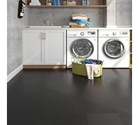 Livelynine 16 Dalles PVC Adhesives Sol Noires Imperméable Lino Sol Cuisine 30CM X 30CM Revetement de Sols Adhesif pour Salle de Bain Lame PVC Adhesive Noir Dalle Sols Autocollant Salon Toilette