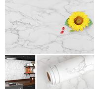 Livelynine 40CM X 10M Papier Peint Adhesif Mural Cuisine Marbre Blanc et Gris Autocollants Papier Épais Lavable PVC Sticker pour Cuisine Salle de Bain Coiffeuse Table à Manger Plan de Travail Évier