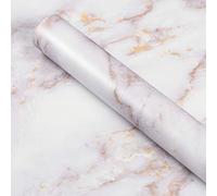 Livelynine 40CM X 5M Papier Peint Blanc et Doré Epais Papier Adhésif Autocollant Marbré Vinyle Lavable Rouleau pour Salle de Bain Cuisine Mur Plan de Travail Meuble Armoire Étagère Coiffeuse Évier