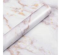 Livelynine 60CM X 5M Papier Peint Large Epais Papier Blanc et Or Adhésif Autocollant Marbré Sticker Imperméable Vinyle pour Salle de Bain Cuisine Coiffeuse Armoire Mural Plan de Travail Dosseret Salon