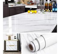 Livelynine Adhésif Marbre Papier Peint Marbre Blanc et Gris de 90CM*5M Film Adhésif pour Meuble Cuisine Bureau Table Plan de Travail Commode Coiffeuse Placard Amovible Lavable Imperméable