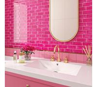 Livelynine Credence Adhesive pour Cuisine Rose Carrelage Adhesif Mural Cuisine 3D Impermeable Dalle PVC Adhesive Murale Salle de Bain 30x30CM Metro 3D Stickers Carrelage Rose Fushia, 4 Dalles
