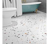 Livelynine Lino Sol Adhésif Épais Terrazzo Stickers Cuisine Étanche Blanc-Antidérapantes Carrelage Adhésif pour Salle de Bain Cuisine Salon 4 Dalles