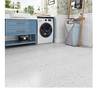 Livelynine Lino Sol Adhesif Gris Clair Effet Terrazzo Dalle PVC Adhesive Sol Salle de Bain 30x30CM 16 Dalles Terrazzo Gris Clair