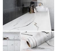 Livelynine Papier Adhesif pour Meuble Cuisine Marbre Blanc avec Veine Canard Oeuf Bleu 40CMx5M Lavable Revetement Plan de Travail Cuisine Gris Marbre Papier Peint Salle de Bain Mur Credence Adhesive