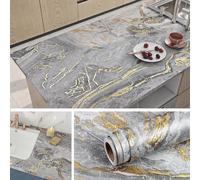 Livelynine Papier Adhesif pour Meuble Cuisine Marbre Gris Clair Lavable Rouleau Adhesif pour Meuble Salle de Bain Gris et Or Revêtement Plan de Travail Adhésif Cuisine Papier Peint Marbre Doré 40CMx2M