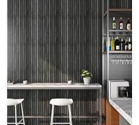 Livelynine Papier Peint Adhesif Mural Tasseau de Bois Noir 3D 90x500CM Papier Peint Autocollant Mural Bois Panneau Foncé Revetement Murals Chambre Salon Imperméable Papiers Collant pour Meuble Cuisine