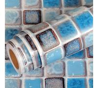 Livelynine Papier peint autocollant pour salle de bain - 61 x 994 cm - Bleu - Imperméable - Décoratif - Carreaux de papier peint autocollant - Adapté aux locataires - Rénovation