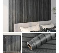 Livelynine Papier Peint Bois Noir 3D 40CMx5M Papier Peint Adhesif Mural Aspect Bois Noirs Chambre Revetement Mural Tasseau Boises Noirs Salon Rouleau Adhesif Decoratif Noir Film Adhésif pour Meuble
