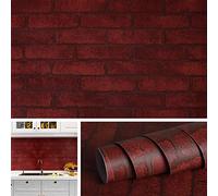 Livelynine Papier Peint Brique Rouge Papier Peint Adhesif Mural Stickers Muraux Brique Autocollant Papier pour Cheminée Mur Chambre Cuisine Salon Rouge Noel Harry Potter Style Loft lavable 45CM X 2M