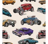 Livelynine Papier Peint Enfant Garçon Voiture de Sport 44.5CMx7M Papier Peint Autocollant Mural pour Chambre Enfant Ado Rouleau Adhesif pour Meuble Retro Voiture Ancienne Film Adhesif Meuble Beige