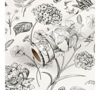 Livelynine Papier peint vintage à décoller et à coller Motif floral Noir 17,5 x 591 cm