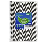 Lives on Green Lot de 100 pailles en papier biodégradables rayées noir et blanc, non emballées, 19,7 cm - pour cocktail, jus, décoration, artisanat