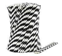 Lives on Green Lot de 1000 pailles jetables en papier pour restaurant, maison, fête, 19,7 x 0,6 cm - Rayures noires et blanches