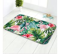 LIVILAN Tapis de salle de bain vert motif feuilles tropicales flamant rose 40,6 x 61 cm