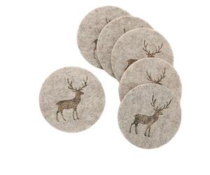 LivingActive Tjark Dessous de verre lot de 6 Beige Tête de cerf