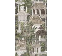 Livingwalls Hot Spots papier peint photo bâtiments asiatiques 1,59 m x 2,80 m - marron, crème, vert - papier peint palmier floral - 790151