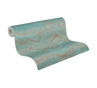 Livingwalls Papier peint 396591 avec aspect marbre - design marbre en bleu, pétrole, bronze - papier peint mural avec effet brillant - 10,05m x 0,53m - Fabriqué en Allemagne