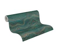 Livingwalls Papier peint 396593 aspect marbre - papier peint design marbre en vert foncé, bleu, bronze - mural avec effet brillant - 10,05m x 0,53m - Fabriqué en Allemagne