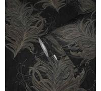 Livingwalls papier peint avec plumes Mata Hari papier peint intissé noir or gris