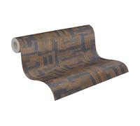 livingwalls papier peint intissé à effet bois en marron, bleu foncé - papier peint décoratif 10,05 x 0,53 m - 782043